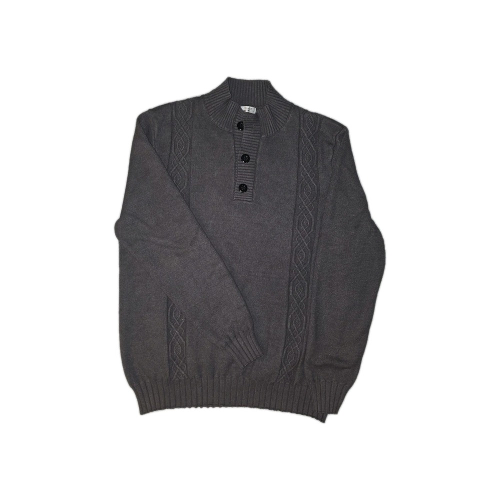 Coofandy Cotton Vicose Cable Knit Pullover Size L Gray Button Collared Sweater